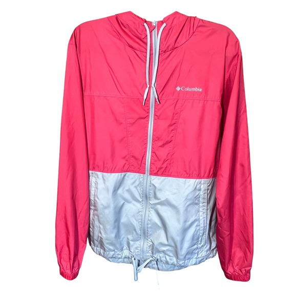 Columbia Windbreaker Jacket Womens Small Full Zip Hooded Coral Gray Lightweight - Picture 1 of 10